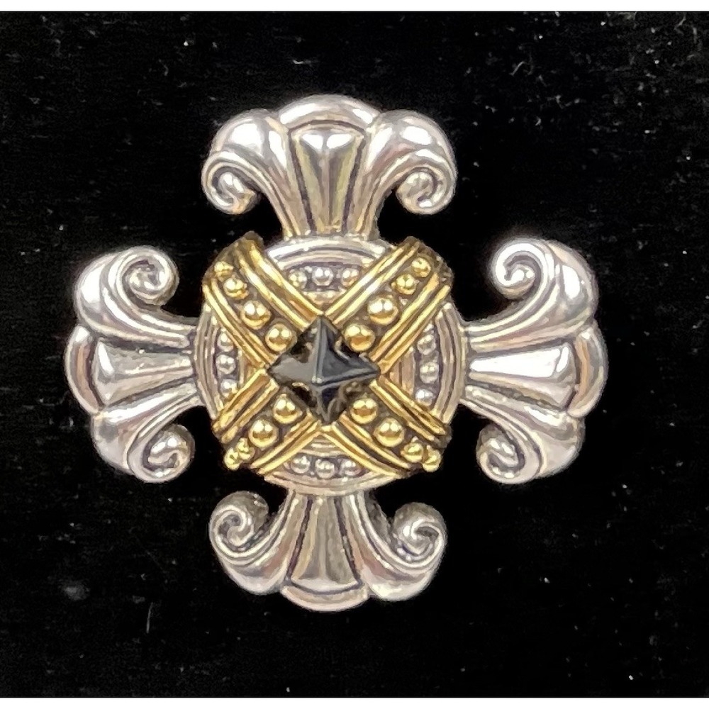 Vintage Avon Baroque Brooch Mixed Metal Cross Fleur de Lis Crown Mark Signed
